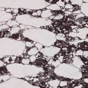 Close-up of Calacatta Viola™ 9090 marble slab in matte finish, showcasing dramatic plum and burgundy veining through luminous white stone with delicate gold accents — a luxurious Italian-inspired surface ideal for countertops, feature walls, and statement interiors.